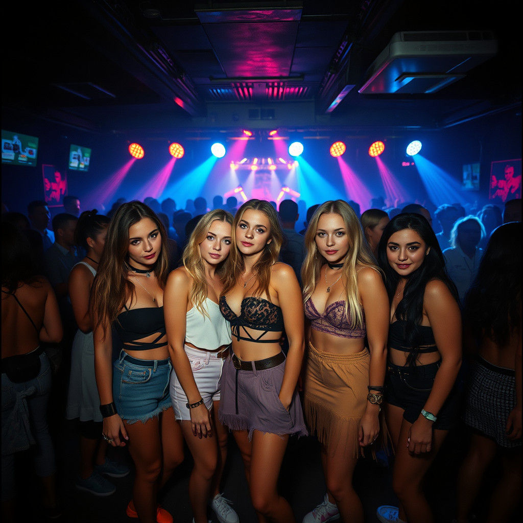 Stylish Women in a Crowded Nightclub, Cinematic Film Still