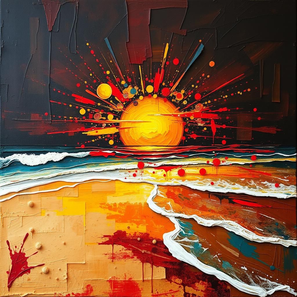 Abstract Beach Sunrise in Expressionist Style