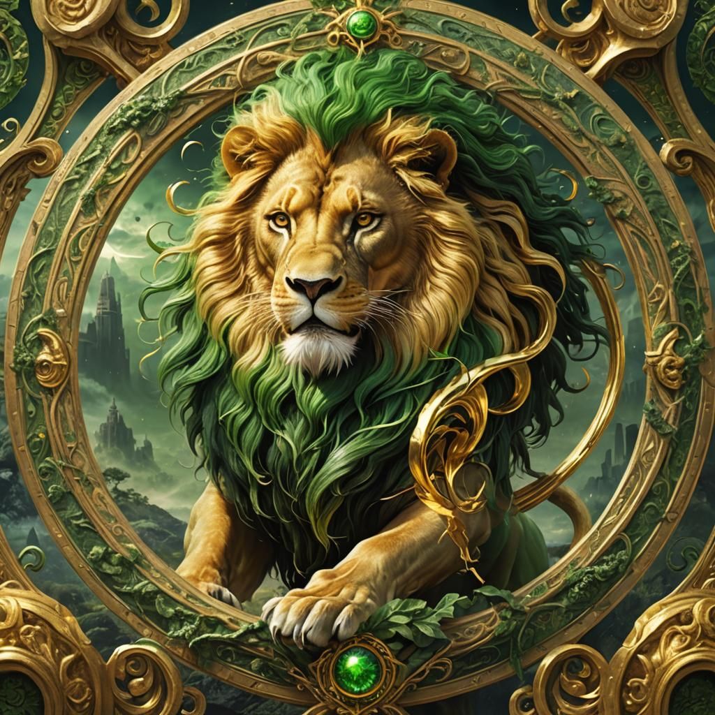 Golden Lion in Magical Rings, Matte Painting