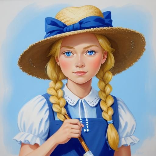 Charming Dutch Girl Portrait as Gouache Painting