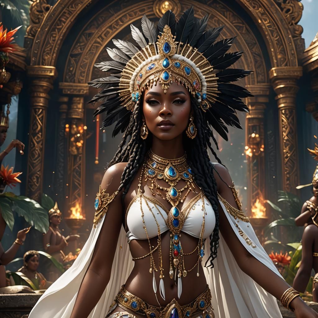 Fantastical Portrait of Woman in Jeweled Headdress