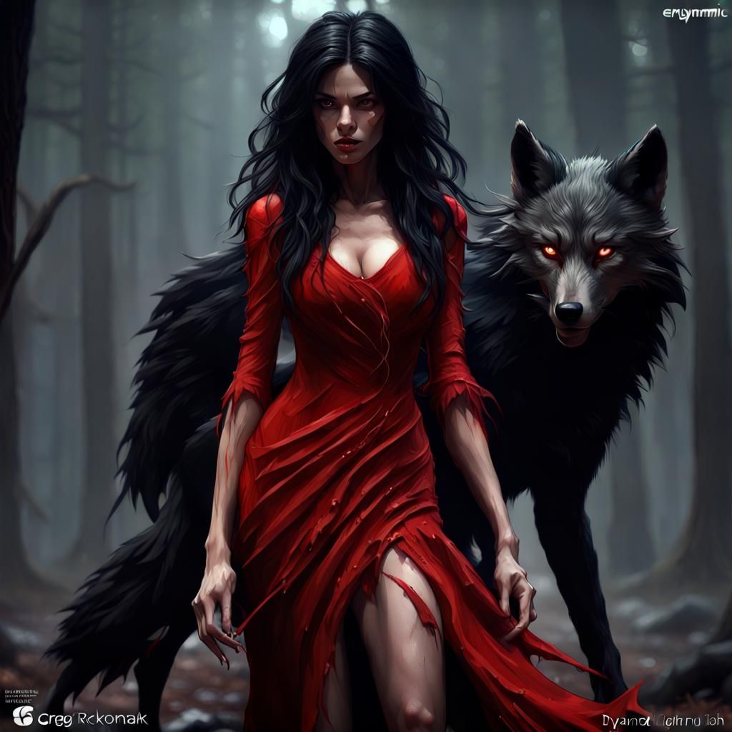 Fantasy Woman with Wolf Features, Dark Fantasy Art