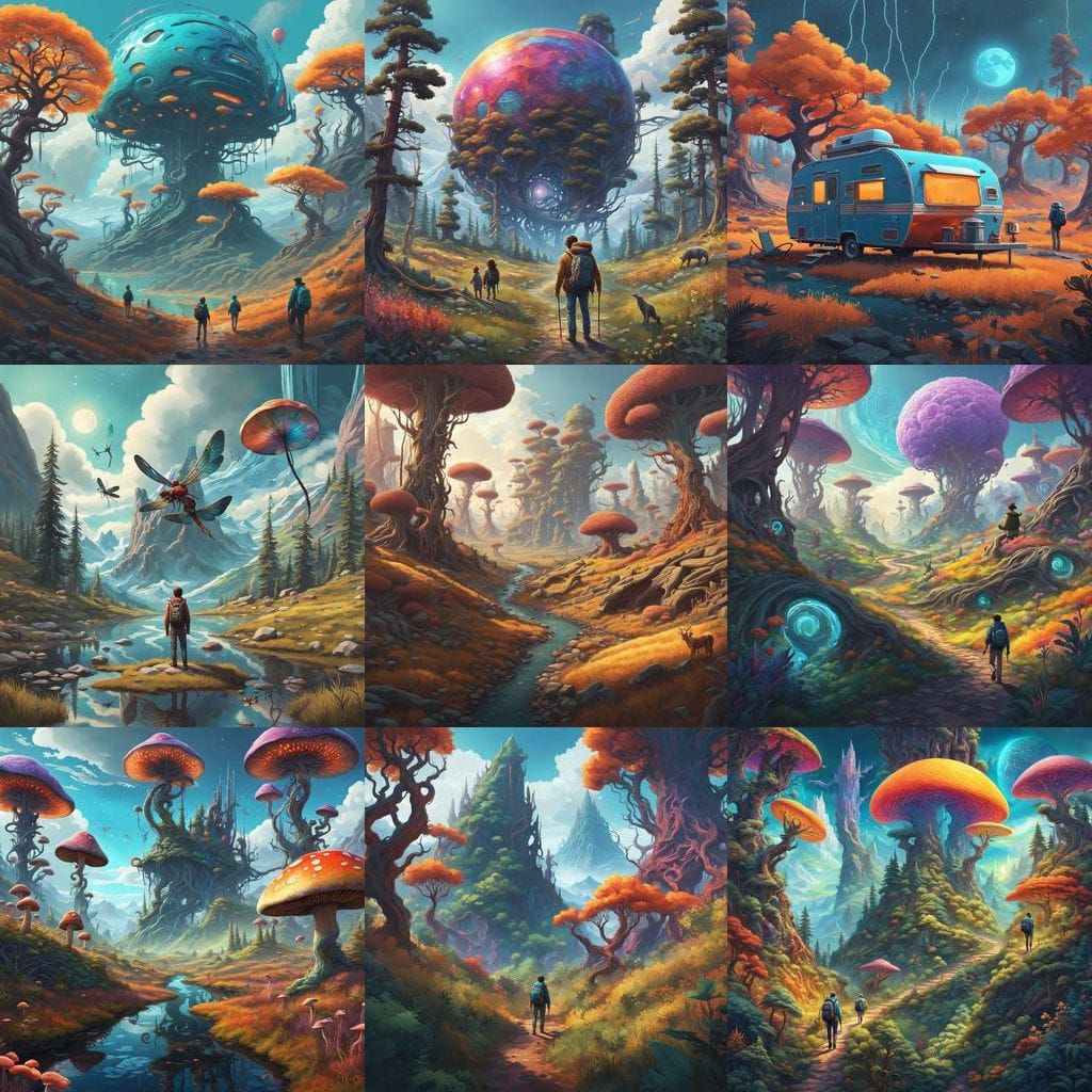 Hyper Realistic Fantastical Road Trip in a Vibrant Dreamlike...