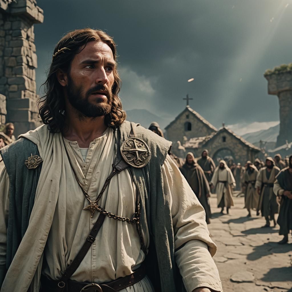 Jesus as D&D Cleric: Cinematic Film Still