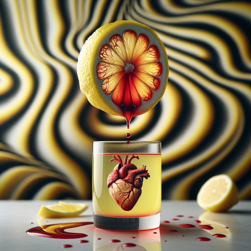 Levitating Lemon Heart Bleeding into Lemonade