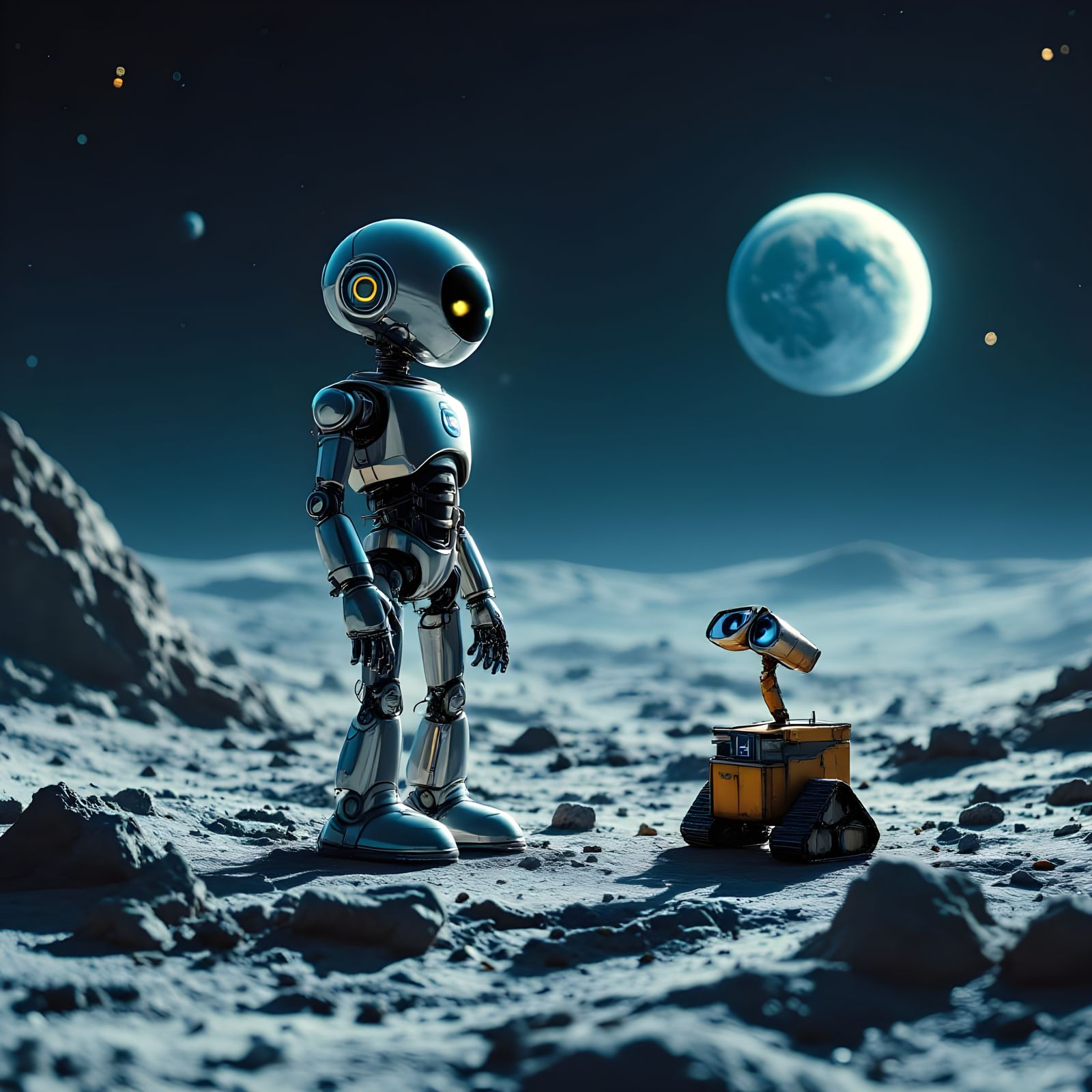 Robbie the Robot Observes NASA Moon Lander in Futuristic Lun...