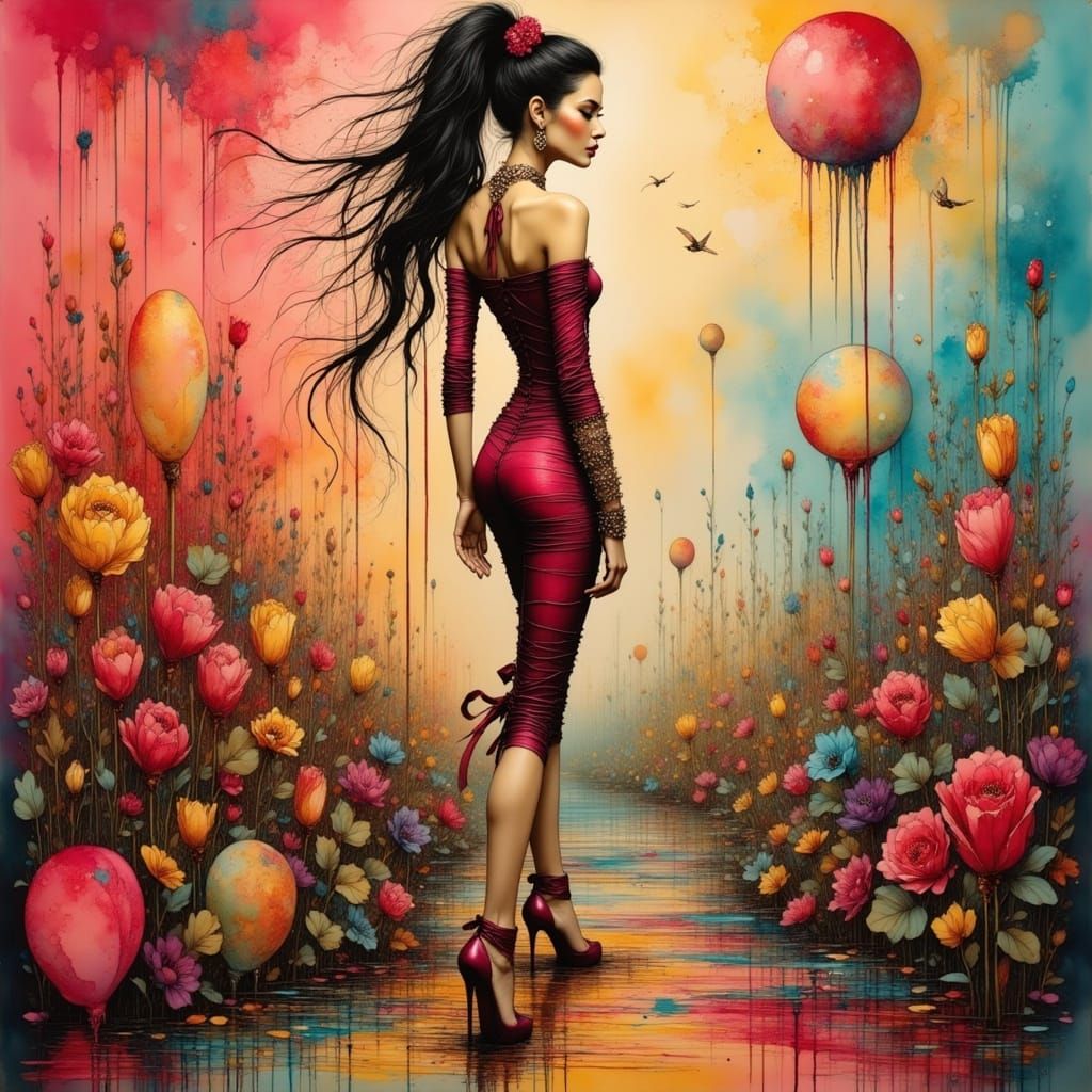 High Fashion Model in Surrealist Dali Landscape