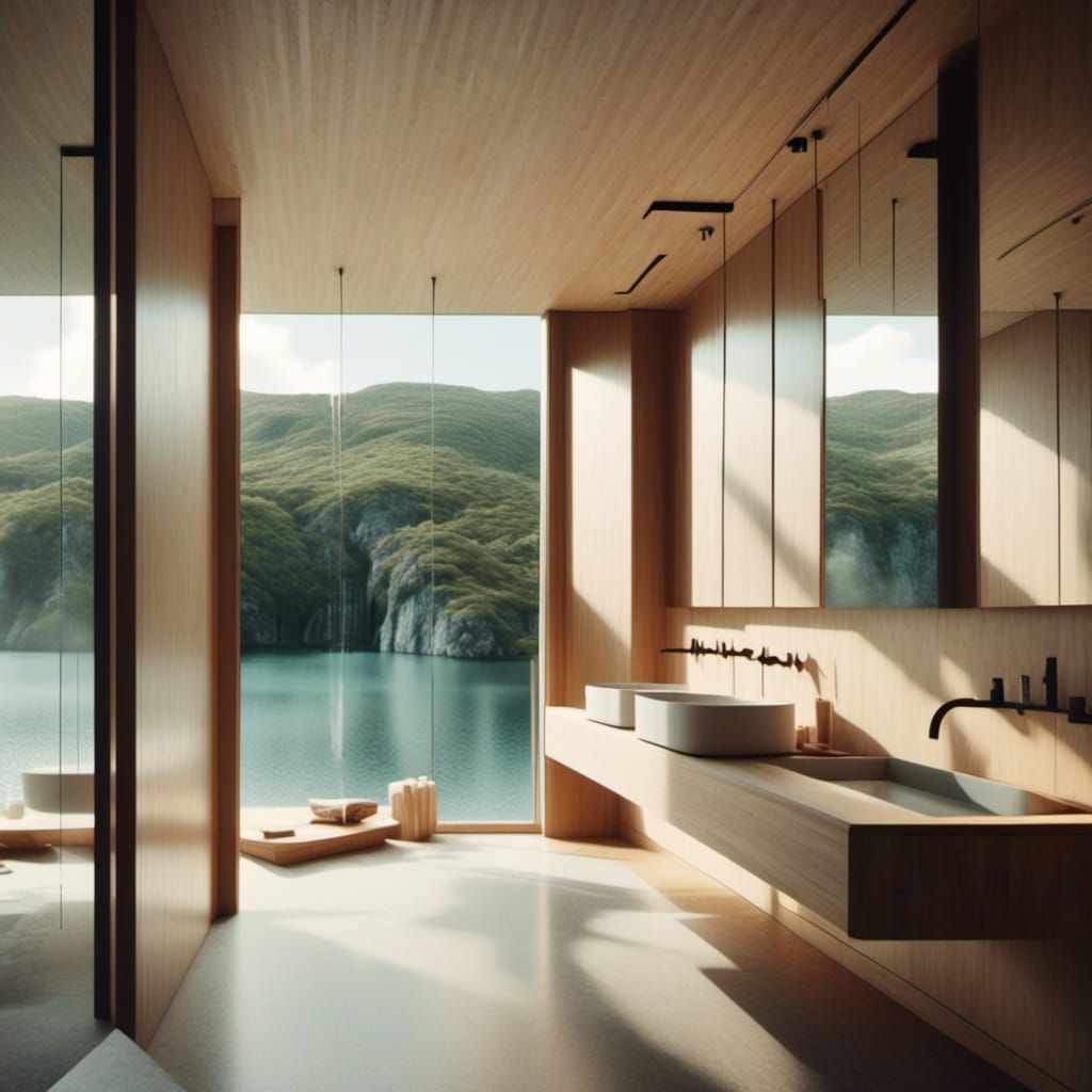 Minimalist Bathroom Interior Design with Water Mirror
