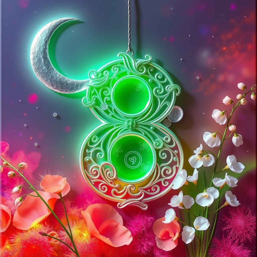 Luminous Silver Green Number 8 in Ethereal Dreamscapes