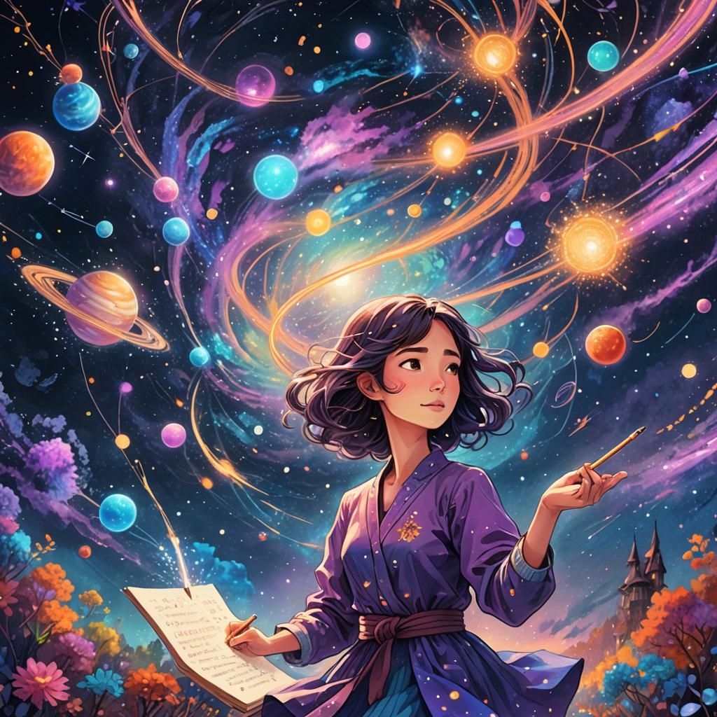 Woman Draws Galaxy Coming to Life: Fantasy Art