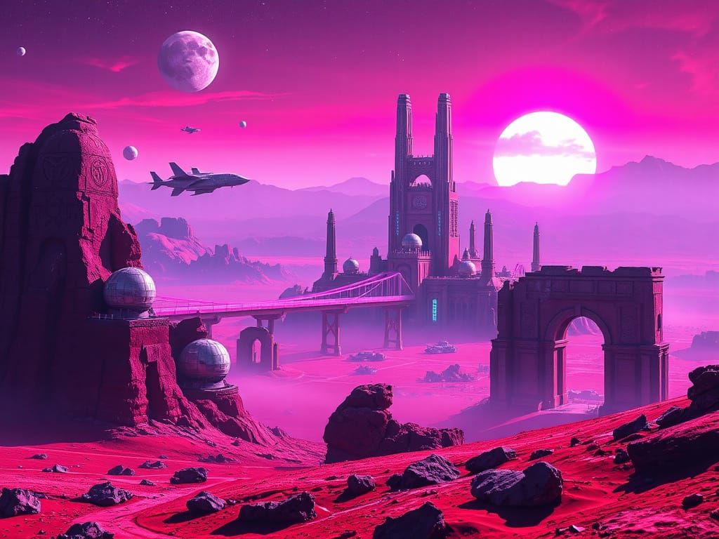 Synthwave Metropolis on Mars in Cyberpunk Style