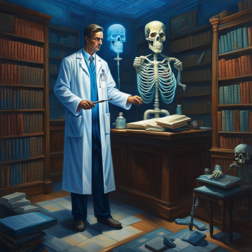 Doctor with Neon X-Rays: Oil Painting Portrait