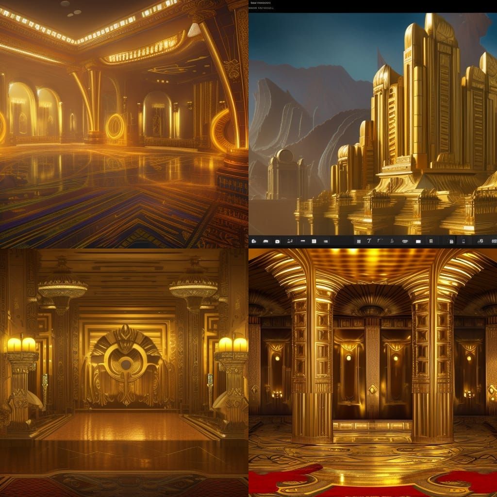 Golden Art Deco Palace in Detailed Digital Painting
