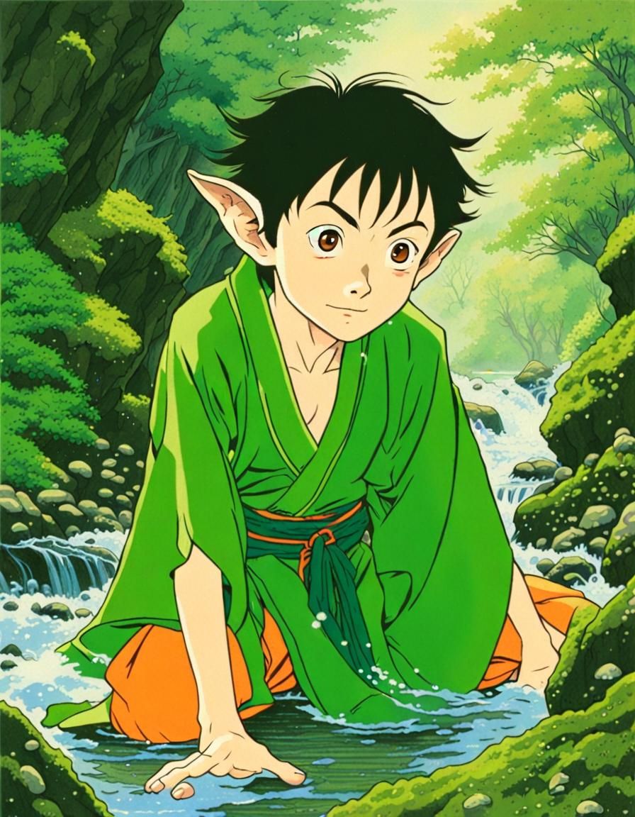 Elven River Sprite in Anime Style