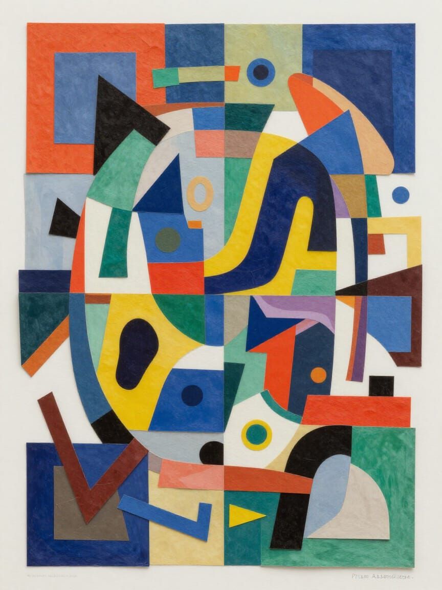 Prism Assemblage: Vibrant Multicolor Abstract Collage Artwor...