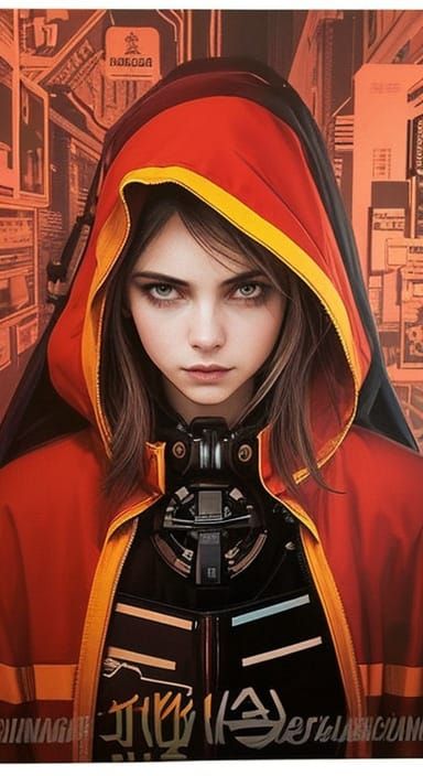 Distressed Woman in Cyberpunk Office Scene