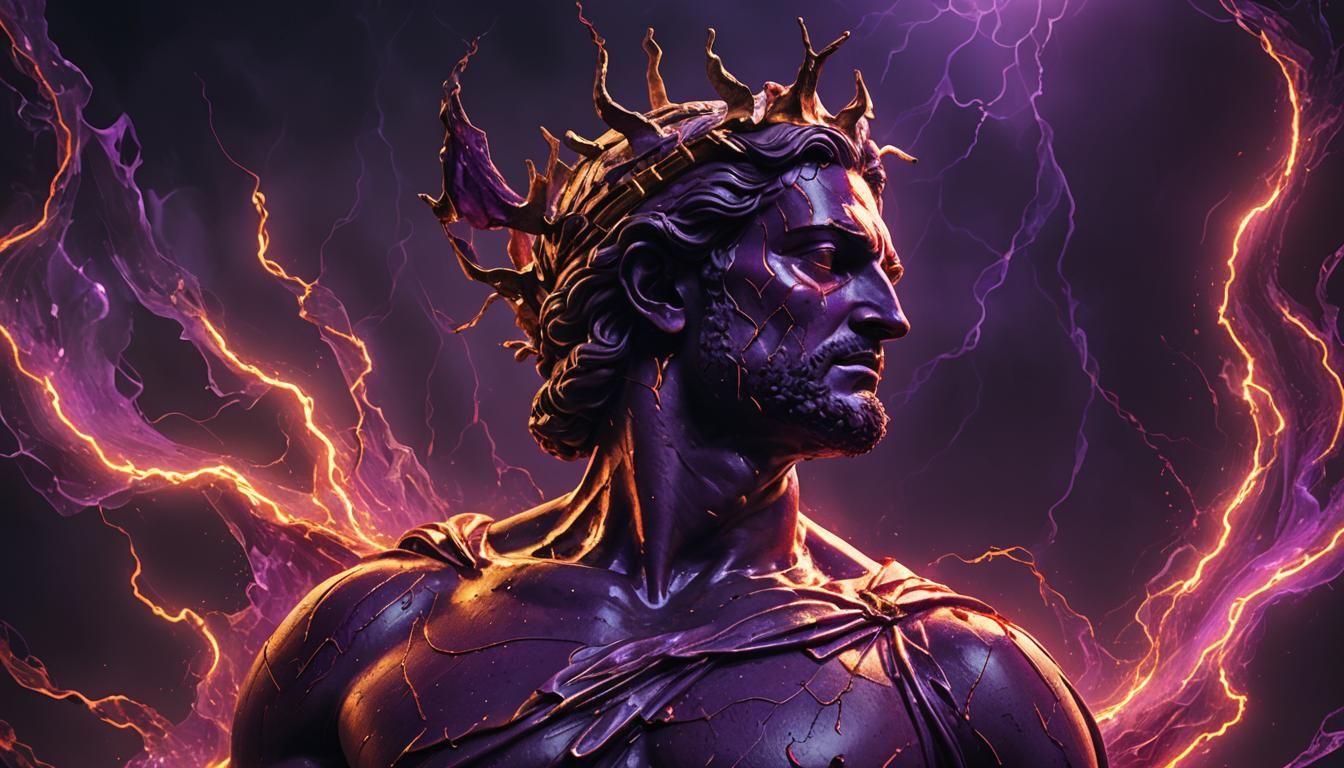 Cracked Greek God Statue with Neon Aura