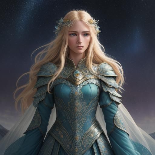 Enchantress Under Aurora Borealis in Retro Style