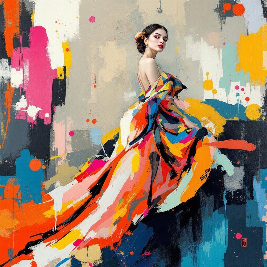 Abstract Expressionist Woman in Flowing Dress