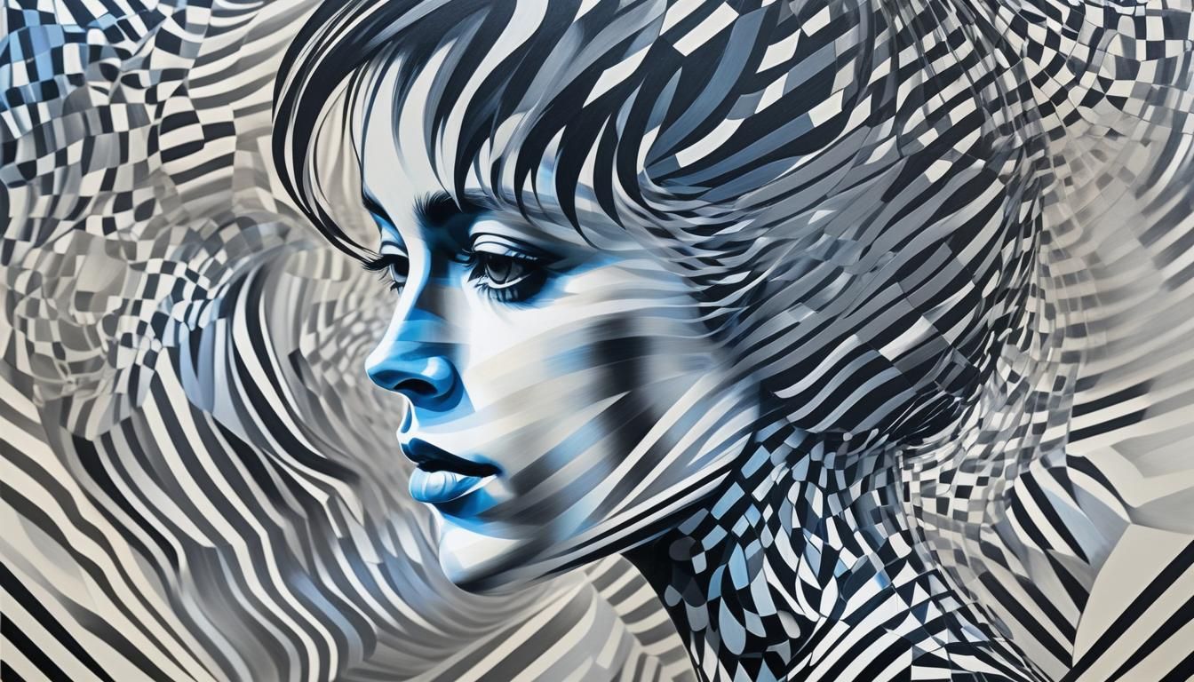 Minimalist Op Art Portrait in Black and White