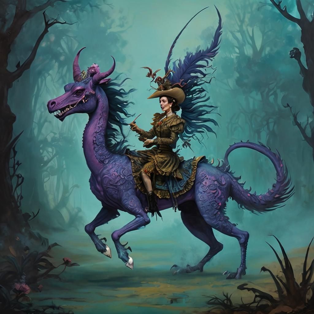 Victorian Woman Rides a Chupacabra Alebrije