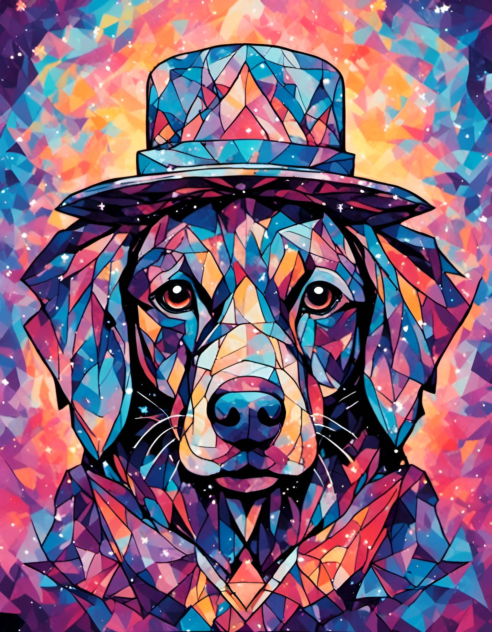 Quilted Dog Portrait with Fancy Hat