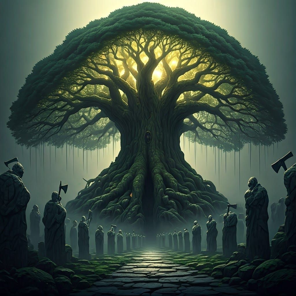 Realistic Fantastical Tree Shines in Ancient Forest