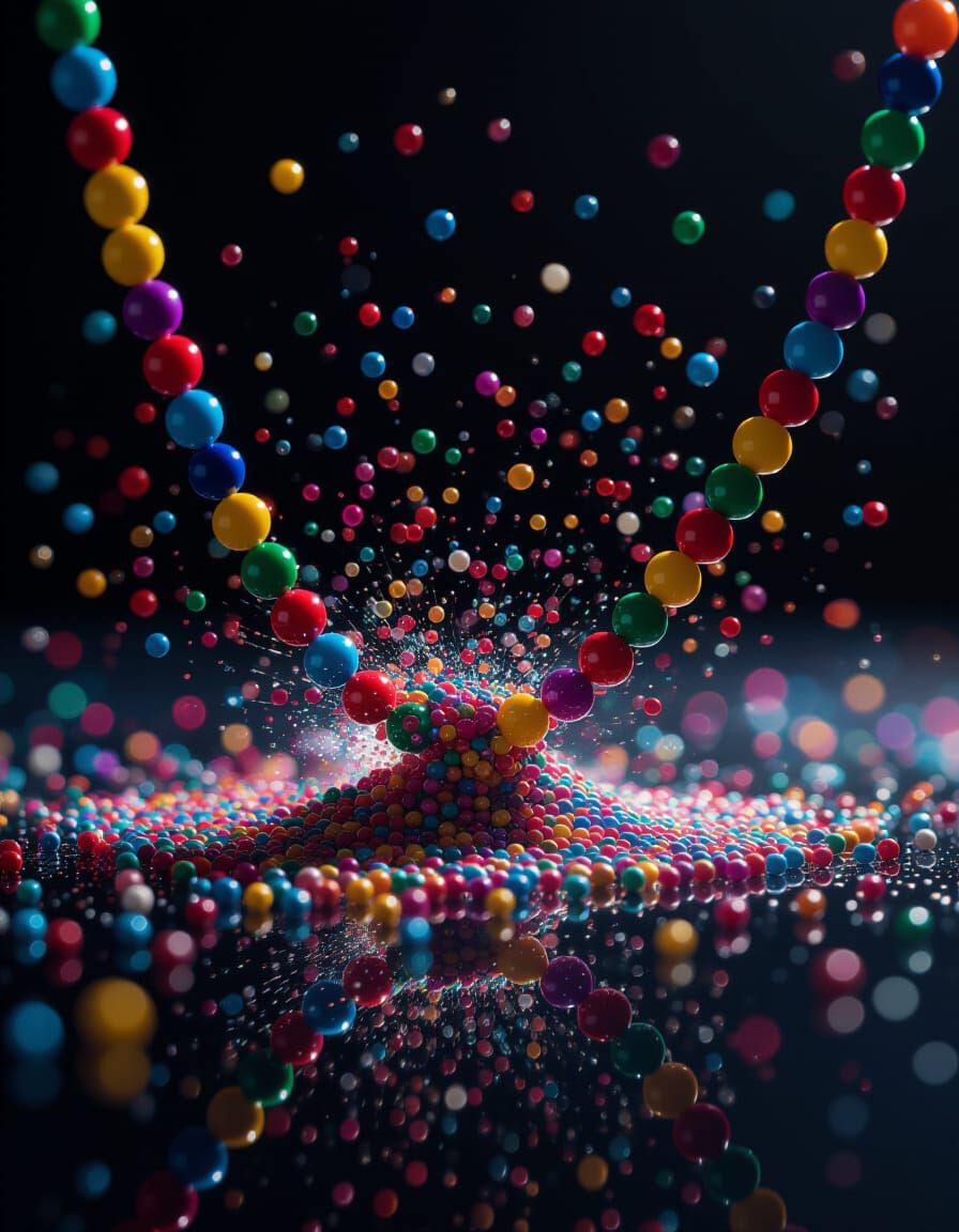 Colorful Beaded Necklace Breaking Apart in Hyperrealistic De...