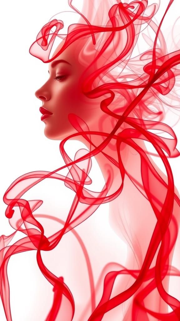 Ethereal Woman Formed From Swirling Red Smoke Lines