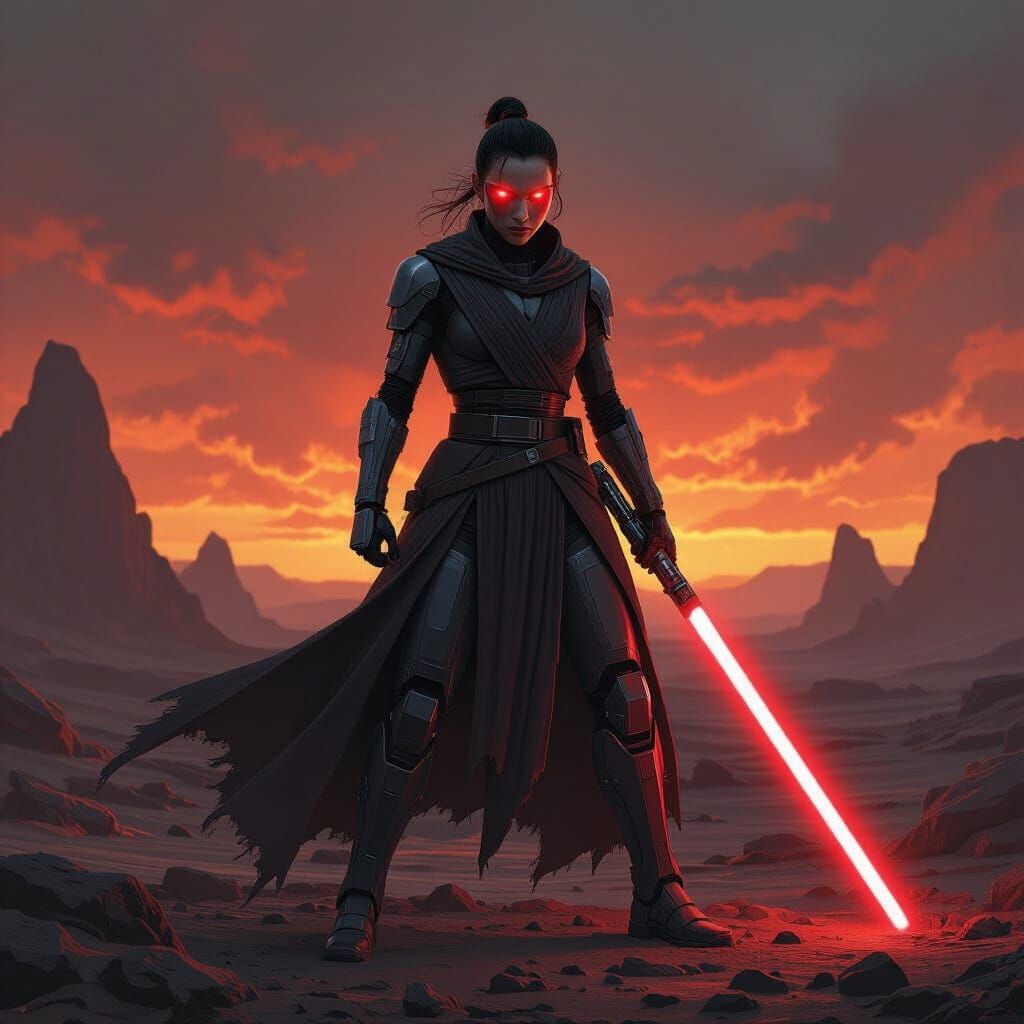 Sith Rey Skywalker Cyborg with Glowing Eyes