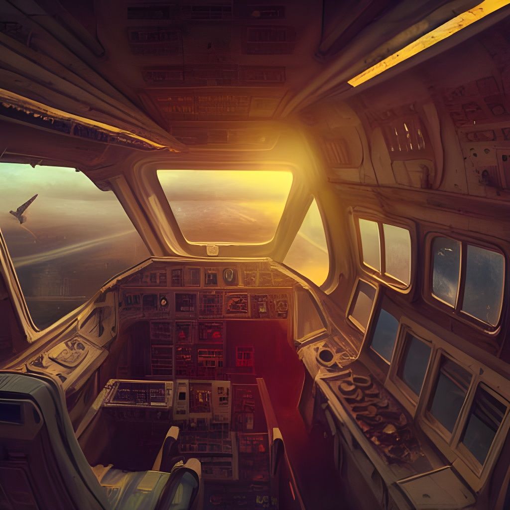 Abandoned Aeroplane Cockpit Interior at Golden Hour