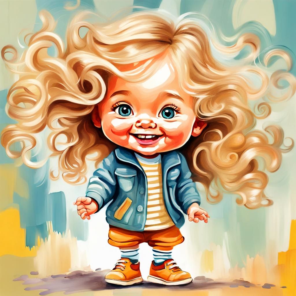 Cartoon Caricature of a Happy Toddler with New Shoes