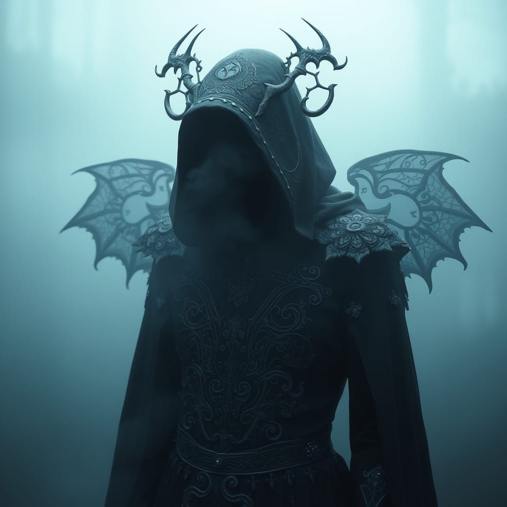 Mysterious Gothic Figure in Mist, Digital Art