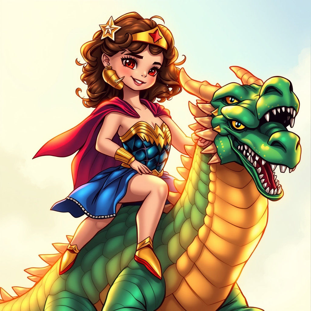 Girl Rides Dragon in Comic Book Style