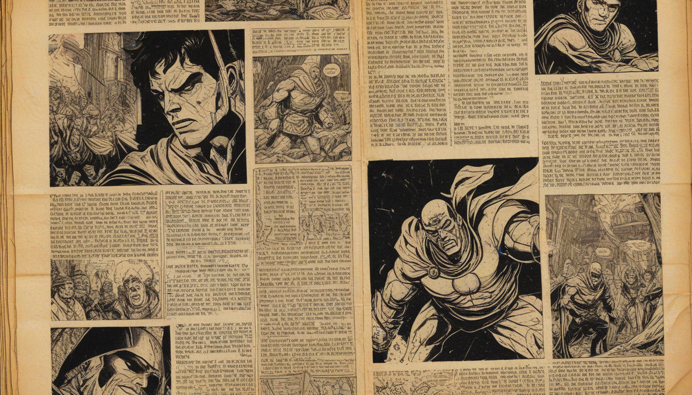 Vintage Comic Book Art in Crumpled, Yellowed Pages