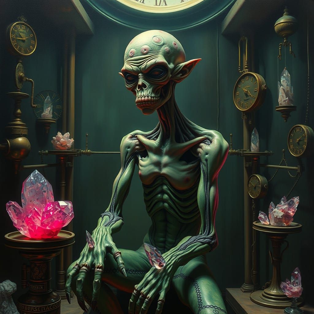 Grotesque Clockpunk Figure in Hyper-Realistic Precisionist S...