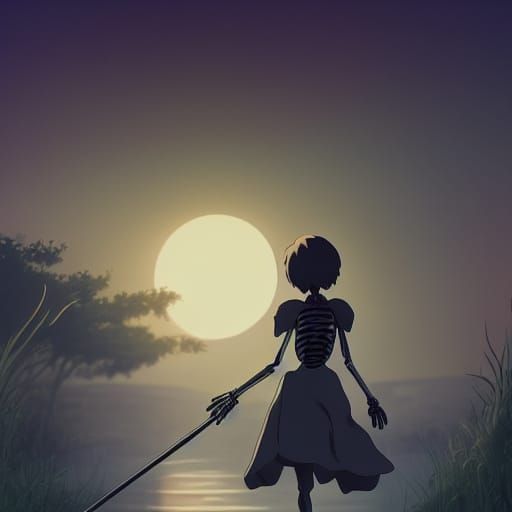Skeleton Lady Walks at Night: Studio Ghibli Anime