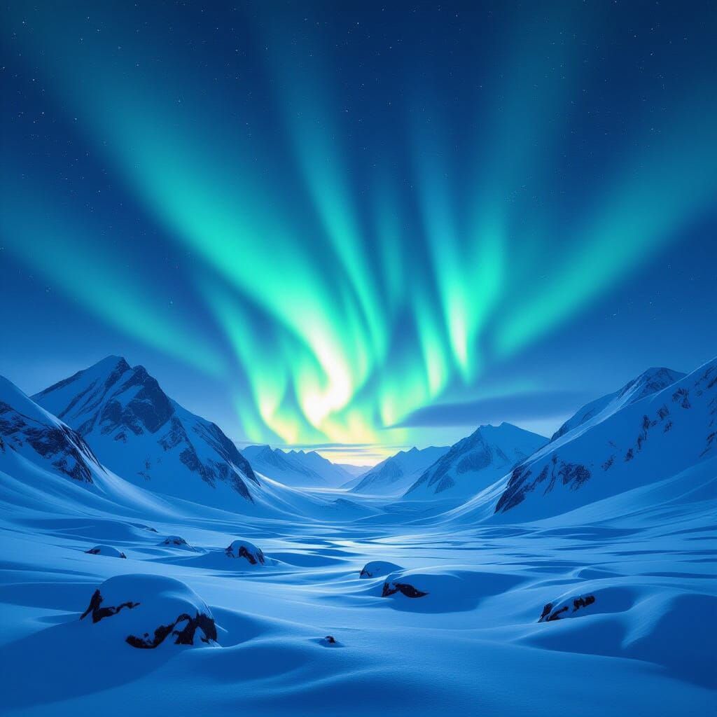 Aurora Borealis Over Arctic Mountains Digital Matte Painting