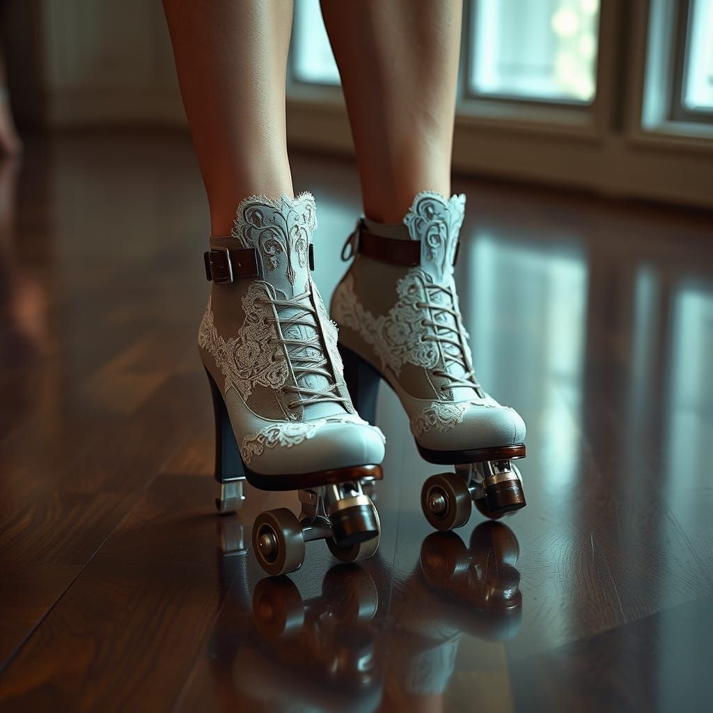 Victorian High Heel Roller Skates in Elegant Detail