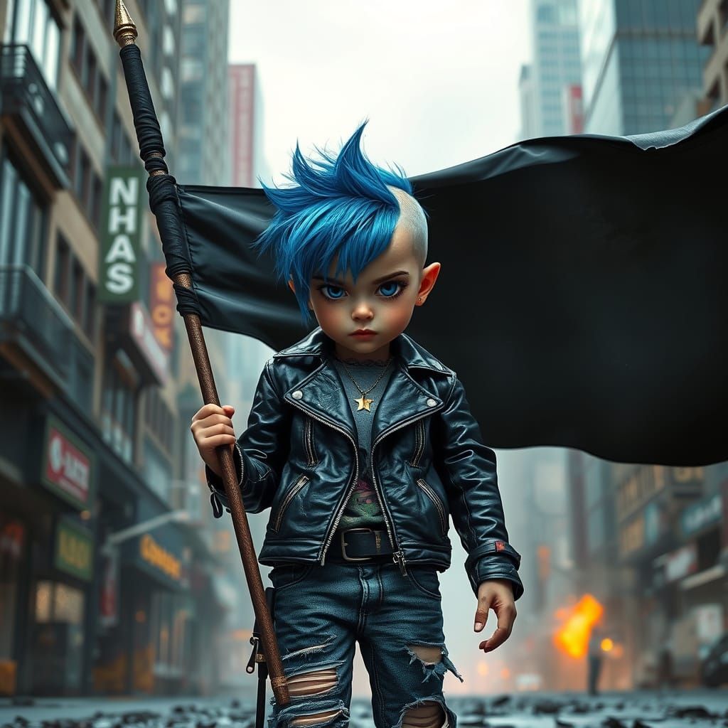 Punk Boy Rebels in Dystopian Cityscape Art
