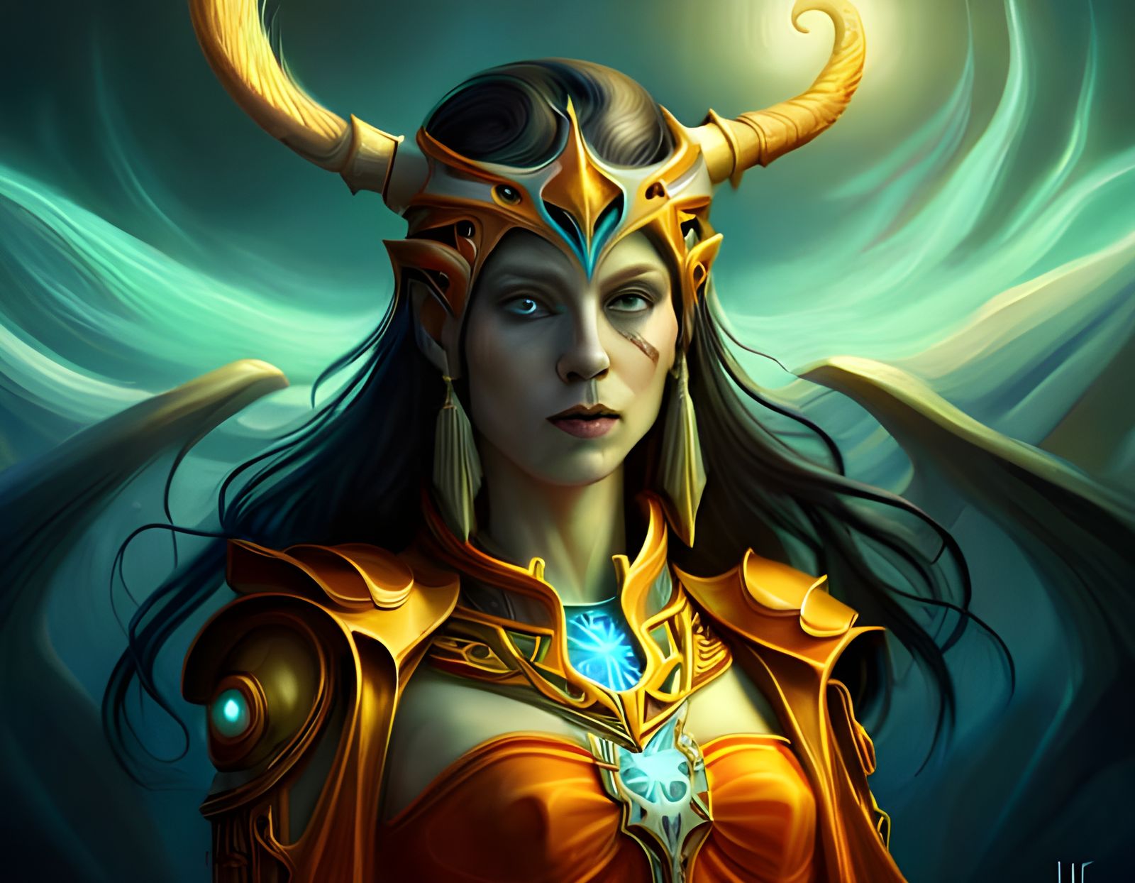 Ethereal Sorceress in Art Deco Digital Art