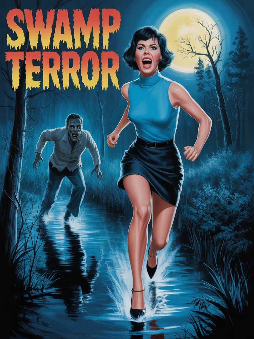 Vintage Horror: Swamp Terror in Impressionistic Style