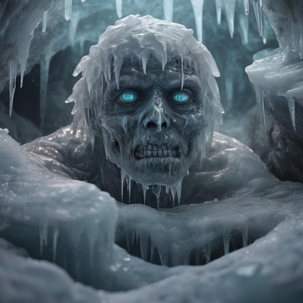 Surreal Hyper-Realistic Zombie in Icy Cosmic Wasteland