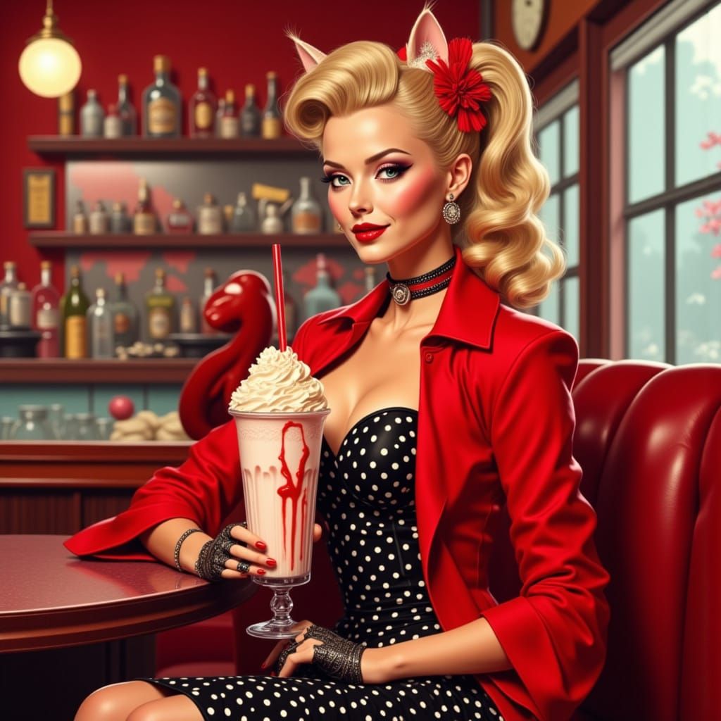Rockabilly Cat Woman in Retro Malt Shop