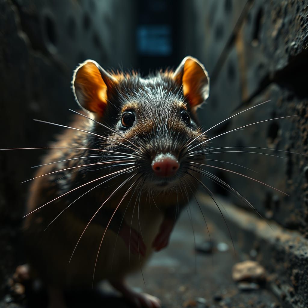 Hyper-Realistic Brown Rat Portrait in Grimy Alleyway