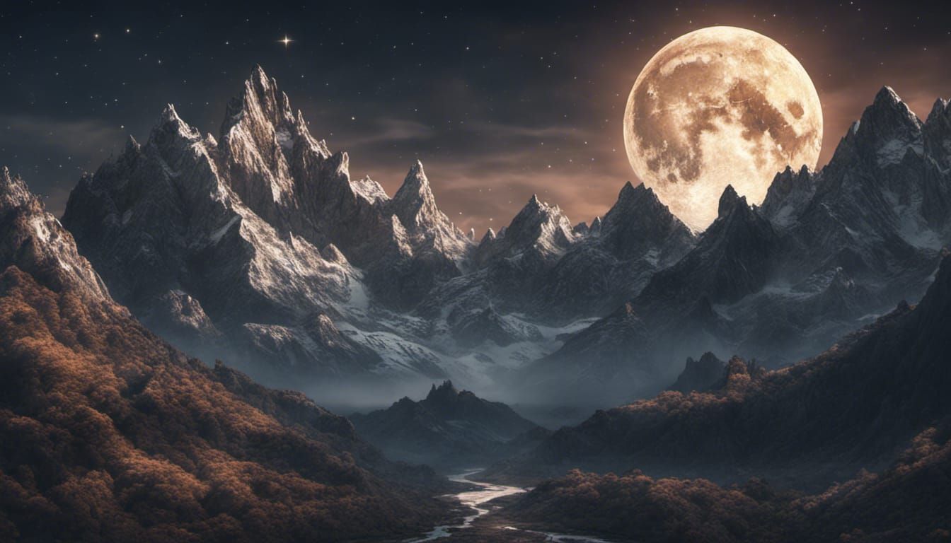 Epic Moonrise Over Mountainous Landscape