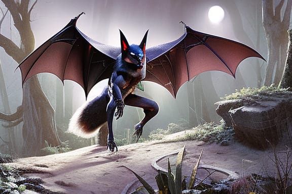 Bat Demon Guards Forest Path in Digital Painting Style