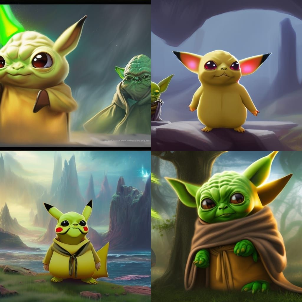 Pikachu and Master Yoda Dating: Artstation Fantasy