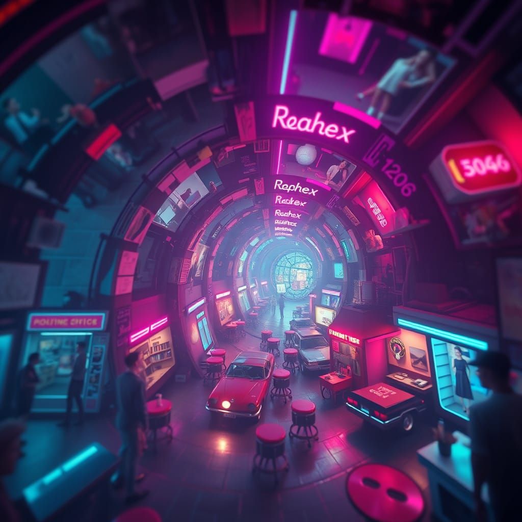 1950s Life Spiral in Cyberpunk Neon Glow