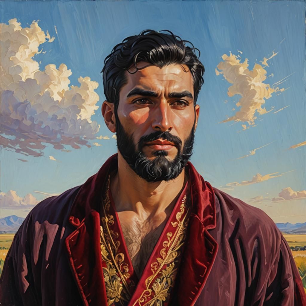 Man in Red Robe: Impressionist Oil Painting